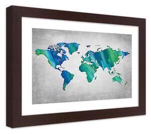 Gario Poszter Színes világtérkép betonon A keret színe: Fekete, Méret: 30 x 20 cm