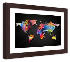 Poszter Világtérkép különbözo színekben A keret színe: Barna, Méretek: 30 x 20 cm