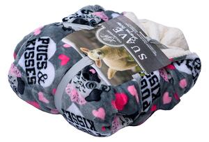 PUGS KISSES PINK luxus szürke mikroplüss bárány pléd, 150x200 cm