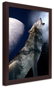 Poszter Farkas üvölt a holdra A keret színe: Barna, Méretek: 20 x 30 cm