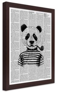 Poszter Panda pipával A keret színe: Barna, Méretek: 20 x 30 cm