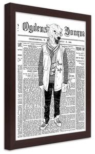 Gario Poszter Absztrakt medve egy újság hátterén A keret színe: Barna, Méret: 30 x 45 cm