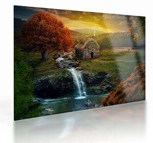 Egy ház képe egy mesebeli tájban (üvegen) (70x50 cm)