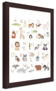 Poszter Ábécé állatokkal A keret színe: Barna, Méretek: 20 x 30 cm