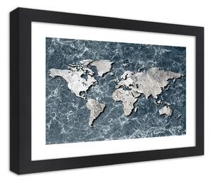 Poszter Világtérkép márványon A keret színe: Fekete, Méretek: 45 x 30 cm
