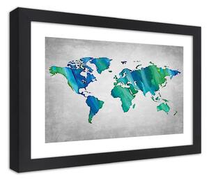 Poszter Színes világtérkép betonon A keret színe: Fekete, Méretek: 30 x 20 cm
