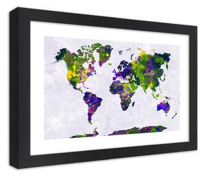 Gario Poszter Festett világtérkép A keret színe: Fekete, Méret: 30 x 20 cm