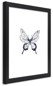 Poszter rajzolt pillangó A keret színe: Fekete, Méretek: 20 x 30 cm