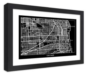 Gario Poszter Chicago város terve A keret színe: Fekete, Méret: 30 x 20 cm