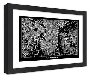 Gario Poszter Philadelphia város terve A keret színe: Fekete, Méret: 30 x 20 cm