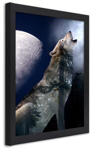 Gario Poszter Farkas üvölt a holdra A keret színe: Fekete, Méret: 20 x 30 cm