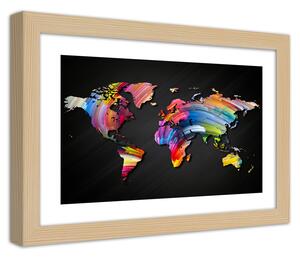 Poszter Világtérkép különbözo színekben A keret színe: Természetes, Méretek: 30 x 20 cm