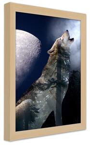 Poszter Farkas üvölt a holdra A keret színe: Természetes, Méretek: 30 x 45 cm