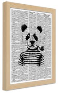 Poszter Panda pipával A keret színe: Természetes, Méretek: 20 x 30 cm