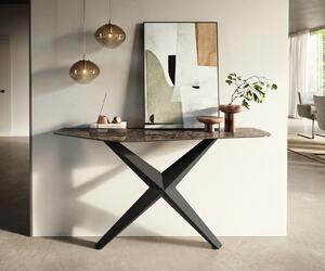 DELIFE Konzolasztal Edge poligonális 140x50 cm kerámia emperador extra lucidato sötétbarna Zentharo fém fekete
