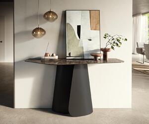 DELIFE Konzolasztal Edge poligonális 140x50 cm kerámia emperador extra lucido sötétbarna livos fém fekete