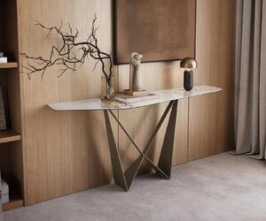 DELIFE Konzolasztal Edge poligonális 180x50 cm kerámia Minas melange fehér-bézs Spios fém titán színű effekt finish