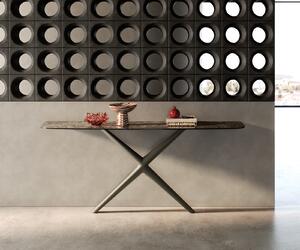 DELIFE Konzolasztal Edge hajóformájú 180x40 cm kerámia emperador extra lucido sötétbarna Estelo fém titán színű hatású