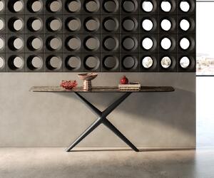 DELIFE Konzolasztal Edge hajóformájú 180x40 cm kerámia emperador extra polírozott sötétbarna Estelo fém fekete