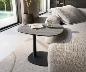 DELIFE Dohányzóasztal Edge hajóformájú 60x60 cm kerámia beton szürke eleny fém fekete
