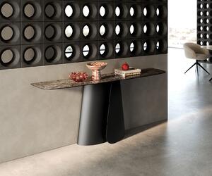 DELIFE Konzolasztal Edge hajóformájú 180x40 cm kerámia emperador extra lucidato sötétbarna Livos fém fekete