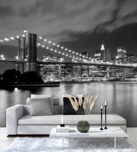 Gario Fotótapéta Brooklyn híd kivilágítva éjszaka, New York Anyag: Vlies, Méret: 200 x 200 cm