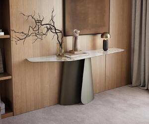 DELIFE Konzolasztal Edge poligonális 180x50 cm kerámia Minas melange fehér-bézs Livos fém titán effekt finish