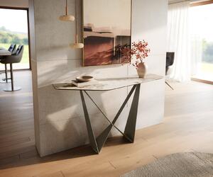 DELIFE Konzolasztal Edge poligonális 140x50 cm kerámia Minas melange fehér-bézs Spios fém titán színű effekt finish