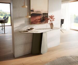 DELIFE Konzolasztal Edge poligonális 140x50 cm kerámia Minas melange fehér-bézs Livos fém titán effekt finish