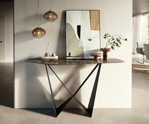 DELIFE Konzolasztal Edge poligonális 140x50 cm kerámia emperador extra lucidato sötétbarna Spios fém fekete