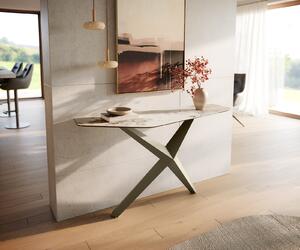 DELIFE Konzolasztal Edge poligonális 140x50 cm kerámia Minas melange fehér-bézs Zentharo fém titán színű effekt finish