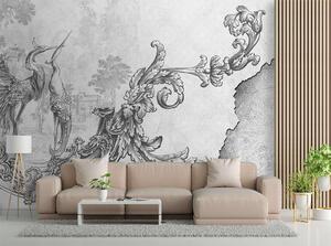 Gario Fotótapéta Vadmadarak és levelek keleti freskón, fekete-fehér Anyag: Vlies, Méret: 200 x 140 cm