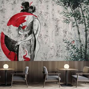 Fotótapéta Japán gésa legyezovel, absztrakt Anyag: Vlies, Méretek: 100 x 70 cm