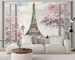 Gario Fotótapéta Ablak az Eiffel-toronyra nézo ablakkal Anyag: Vlies, Méret: 280 x 200 cm