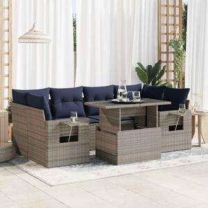7 részes szürke polyrattan kerti ülőgarnitúra párnával