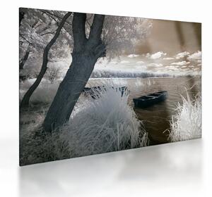 Egy csónak képe a tavon (üvegen) (70x50 cm)