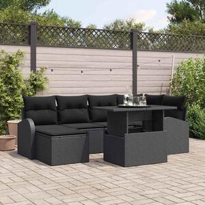 Kerti Kanapé Szett 7 pcs Fekete Mű rattan, porszórt acél