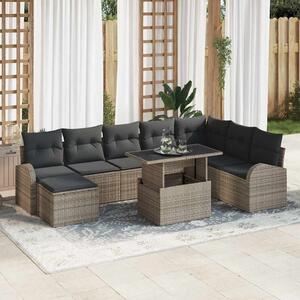 Kerti Kanapé Szett 9 pcs Szürke Mű rattan, porszórt acél