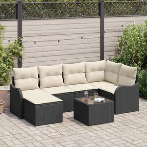 Kerti Kanapé Szett párnával 7 pcs Fekete és fehér Poli rattan