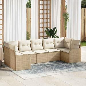 VidaXL Kerti Kanapé Szett tárolóval 7 pcs Bézs és fehér Poli rattan