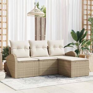 Kerti Kanapé Szett párnával 4 pcs Bézs és fehér Poli rattan