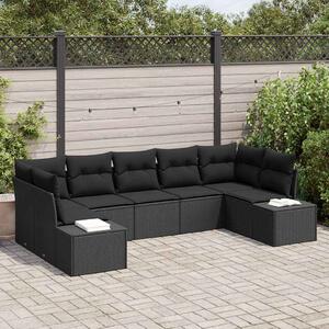 Kerti Kanapé Szett tárolóval 7 pcs Fekete Poli rattan