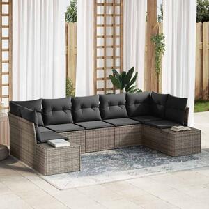 Kerti Kanapé Szett tárolóval 7 pcs Szürke Poli rattan