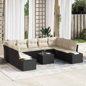 Kerti Kanapé Szett párnával 9 pcs Fekete és Krém Polyrattan