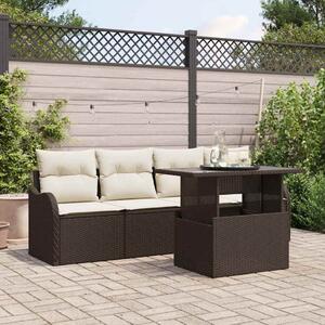 Kerti Kanapé Szett párnával párnával 5 pcs Barna Poly Rattan