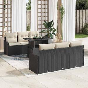 Kerti Kanapé Szett párnával tárolóval 7 pcs Fekete Poly Rattan
