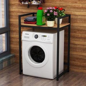 Elite Home® masszív fém fürdőszobai polc mosógép fölé fa polccal, fekete - 110 cm
