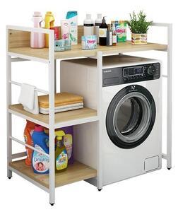 Elite Home® 3 szintes, masszív fém fürdőszobai polc mosógép fölé fa polcokkal, fehér - 110 cm magas