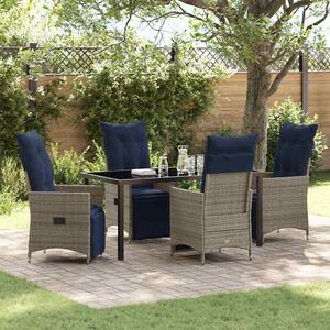 Asztal és szék szett párnával 5 pcs Szürke PE Rattan