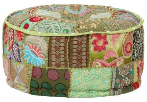 Kézzel készült kerek zöld pamut patchwork puff 40 x 20 cm